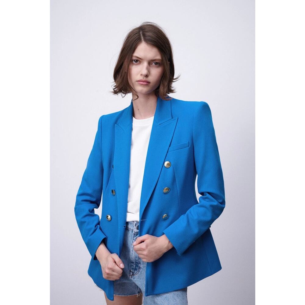Zara Bright Blue Double-Breasted Blazer
